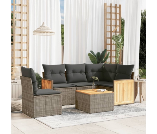 Set de muebles de jardín 6 pzas y cojines ratán sintético gris
