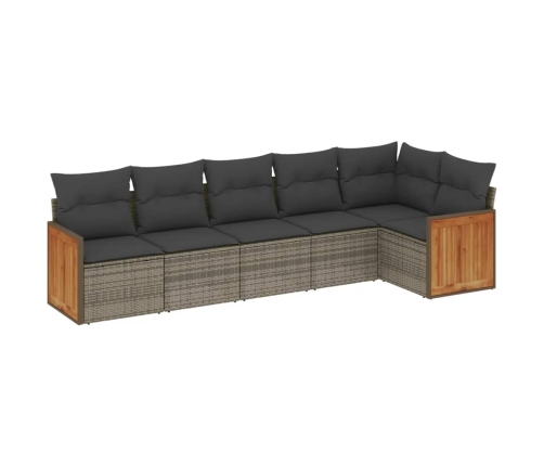 Set de muebles de jardín 6 pzas y cojines ratán sintético gris