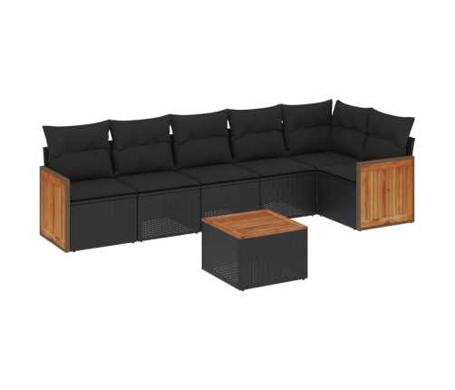 Set de comedor de jardín 7 pzas y cojines ratán sintético negro