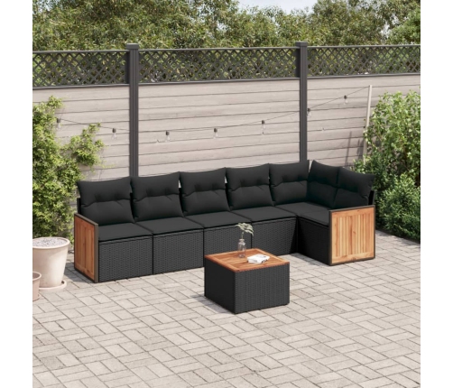 Set de comedor de jardín 7 pzas y cojines ratán sintético negro