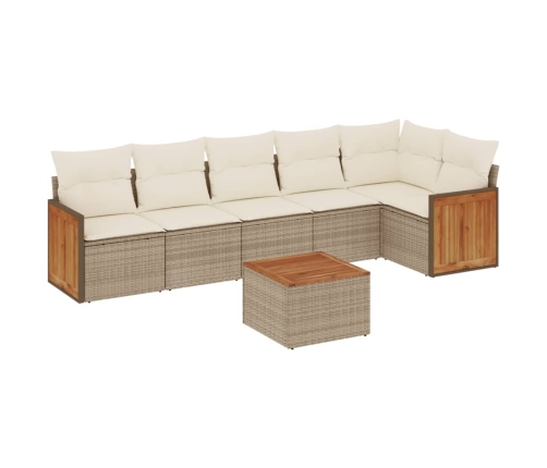 Set sofás de jardín 7 piezas y cojines ratán sintético beige