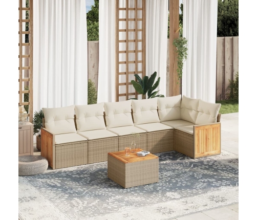 Set sofás de jardín 7 piezas y cojines ratán sintético beige