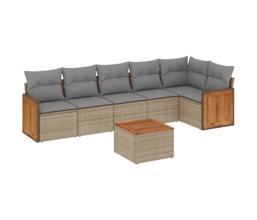Set sofás de jardín 7 piezas y cojines ratán sintético beige
