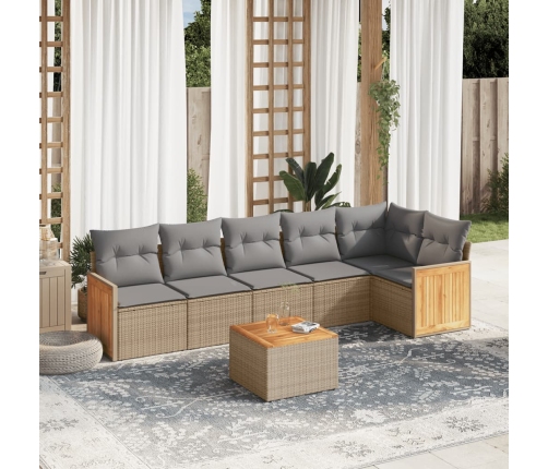 Set sofás de jardín 7 piezas y cojines ratán sintético beige