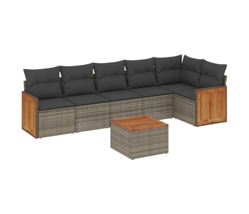 Set de sofás de jardín 7 piezas con cojines ratán PE gris