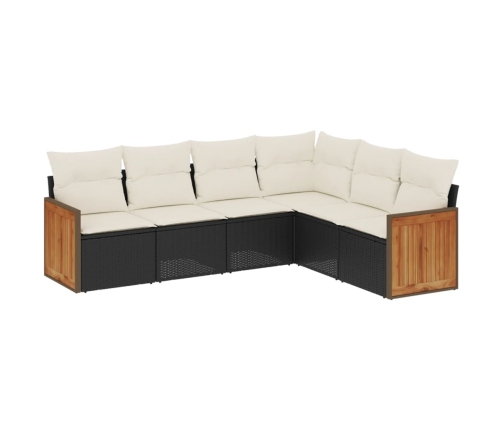 Set de sofás de jardín 6 piezas y cojines ratán sintético negro