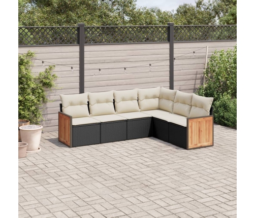 Set de sofás de jardín 6 piezas y cojines ratán sintético negro