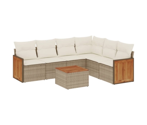 Set sofás de jardín 7 piezas y cojines ratán sintético beige