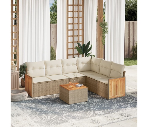 Set sofás de jardín 7 piezas y cojines ratán sintético beige