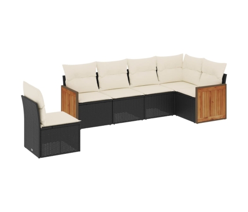 Set de sofás de jardín 6 piezas y cojines ratán sintético negro