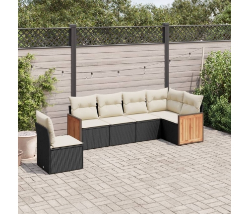 Set de sofás de jardín 6 piezas y cojines ratán sintético negro