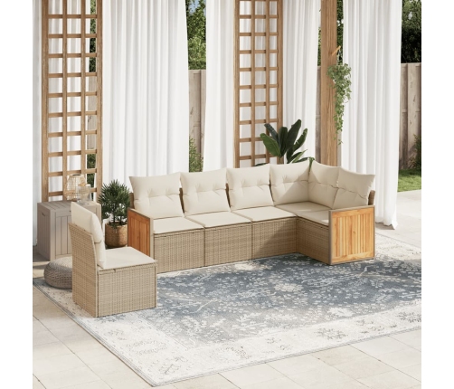 Juego de sofás jardín con cojines 6 pzas ratán sintético beige