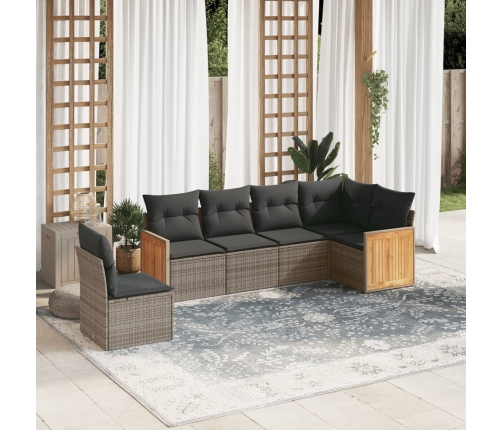 Set de muebles de jardín 6 pzas y cojines ratán sintético gris