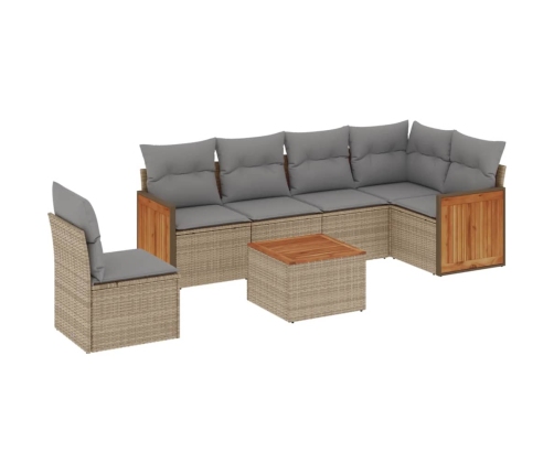 Set sofás de jardín 7 piezas y cojines ratán sintético beige