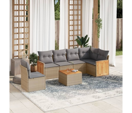 Set sofás de jardín 7 piezas y cojines ratán sintético beige