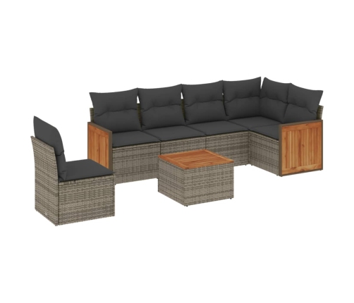 Set de sofás de jardín 7 piezas con cojines ratán PE gris