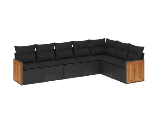 Set de comedor de jardín 7 pzas y cojines ratán sintético negro