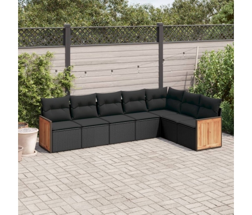 Set de comedor de jardín 7 pzas y cojines ratán sintético negro