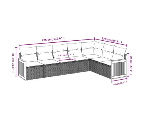 Set sofás de jardín 7 piezas y cojines ratán sintético beige