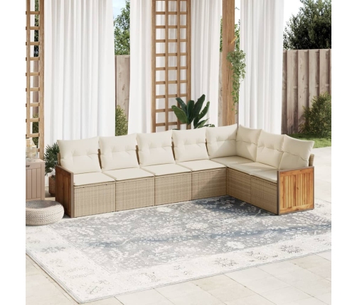 Set sofás de jardín 7 piezas y cojines ratán sintético beige