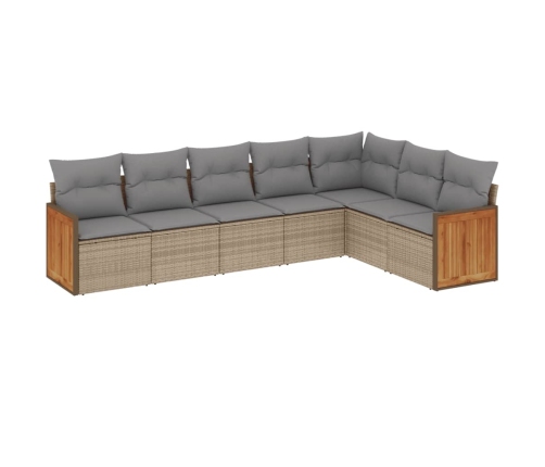 Set sofás de jardín 7 piezas y cojines ratán sintético beige