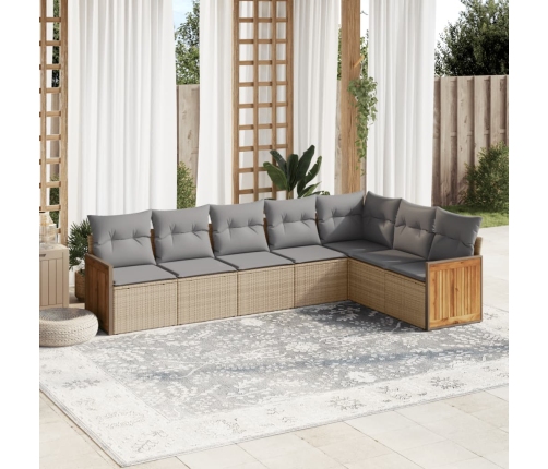Set sofás de jardín 7 piezas y cojines ratán sintético beige