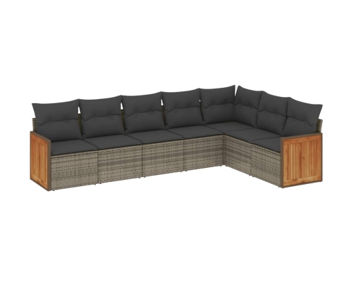 Set de sofás de jardín 7 piezas con cojines ratán PE gris