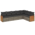 Set de sofás de jardín 7 piezas con cojines ratán PE gris