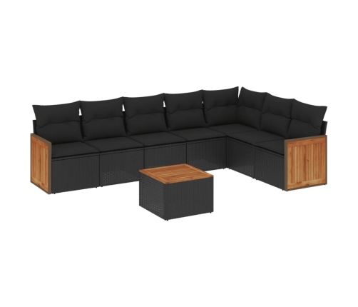 Set de sofás de jardín 8 piezas y cojines ratán sintético negro