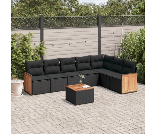Set de sofás de jardín 8 piezas y cojines ratán sintético negro