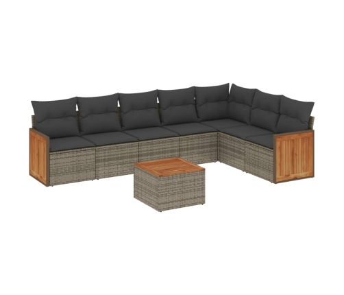 Set de sofás de jardín 8 pzas y cojines ratán sintético gris