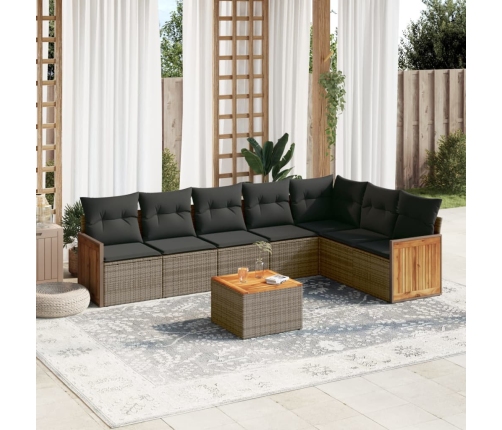 Set de sofás de jardín 8 pzas y cojines ratán sintético gris