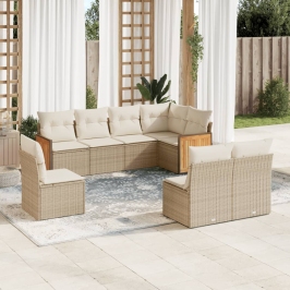 Juego de sofás de jardín con cojines beige 8 pzas ratán PE
