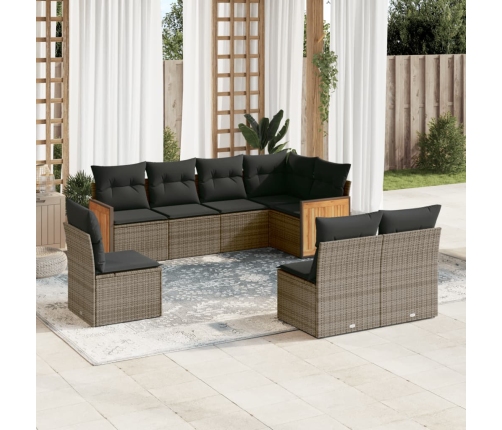 Set de sofás de jardín 8 pzas y cojines ratán sintético gris