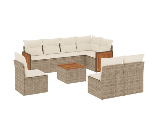 Set de sofás de jardín 9 pzas con cojines ratán sintético beige