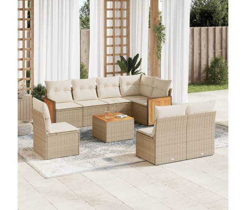 Set de sofás de jardín 9 pzas con cojines ratán sintético beige