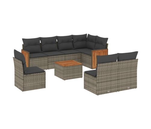Set de muebles de jardín 9 pzas y cojines ratán sintético gris