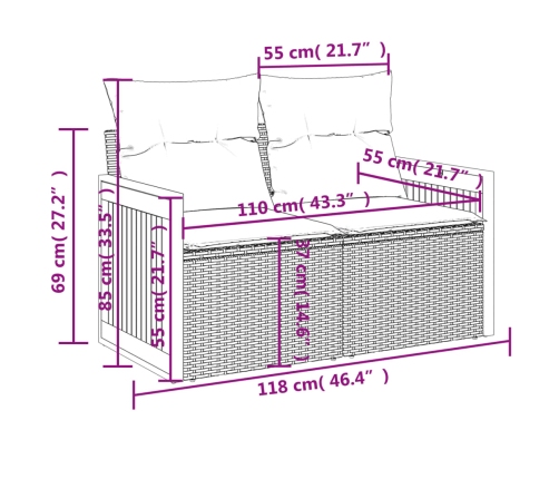Set de muebles de jardín 9 pzas y cojines ratán sintético gris