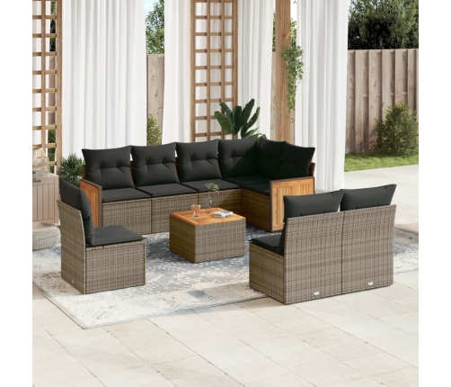 Set de muebles de jardín 9 pzas y cojines ratán sintético gris
