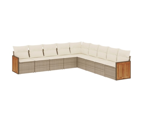 Set de sofás de jardín 9 pzas con cojines ratán sintético beige