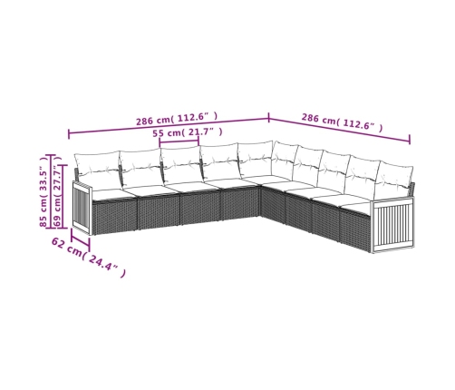 Set de sofás de jardín 9 pzas con cojines ratán sintético beige
