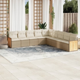 Set de sofás de jardín 9 pzas con cojines ratán sintético beige