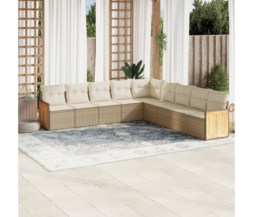 Set de sofás de jardín 9 pzas con cojines ratán sintético beige