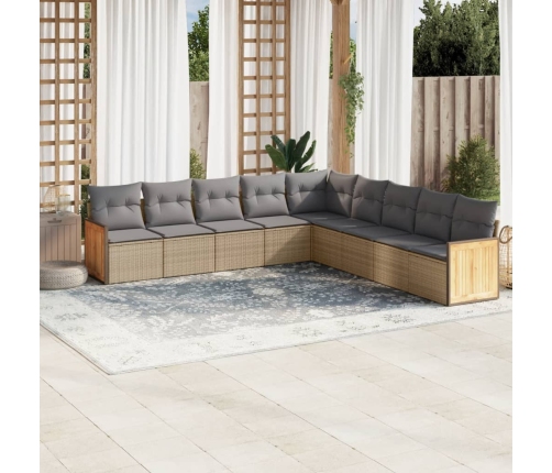 Set de sofás de jardín 9 pzas con cojines ratán sintético beige