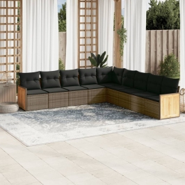 Set de muebles de jardín 9 pzas y cojines ratán sintético gris