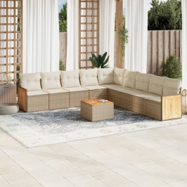 Juego de sofás jardín con cojines beige 10 pzas ratán sintético