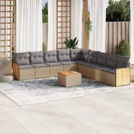 Juego de sofás jardín con cojines beige 10 pzas ratán sintético