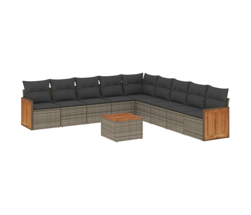 Set de sofás de jardín 10 pzas con cojines ratán sintético gris