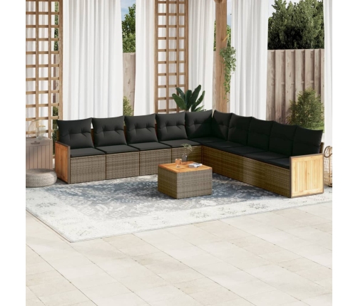 Set de sofás de jardín 10 pzas con cojines ratán sintético gris