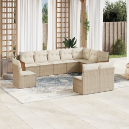 Juego de sofás jardín con cojines beige 10 pzas ratán sintético